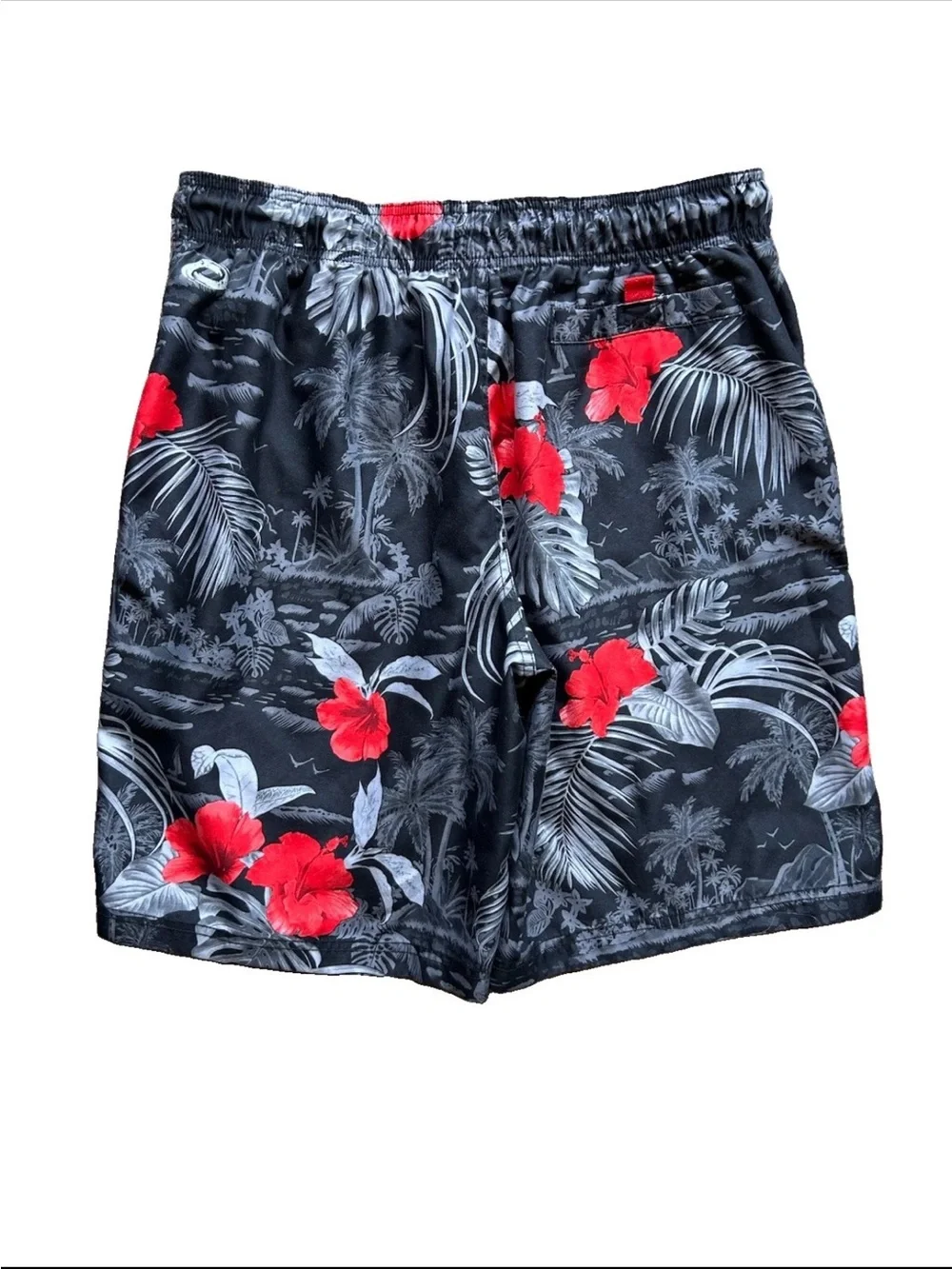 Vintage Y2K Men's Floral Board Shorts Black Red Beach Tropical Swim Size M
